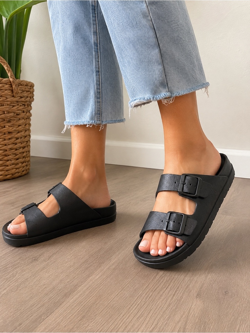 Double Buckle Platform Slide Sandals Size EU 38 Women’s NWOT Chunky Comfort